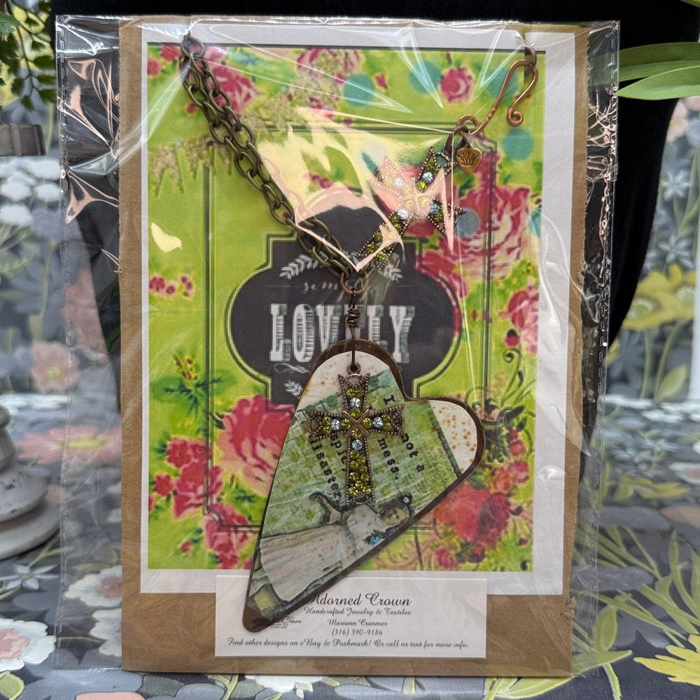 Adorned Crown Jewelry assemblage rusty heart hot mess statement necklace