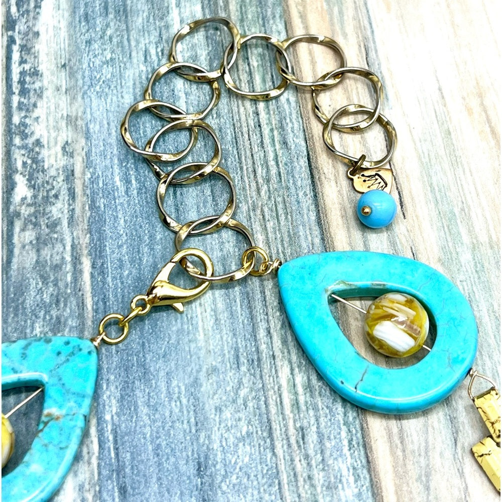 Adorned Crown Jewelry artisan assemblage enamel turquoise cross necklace