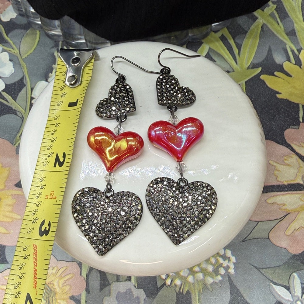 Adorned Crown Jewelry silver and red heart sparkle Valentine's Day earrings