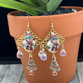 Adorned Crown Jewelry assemblage Christmas tree snowman statement earrings