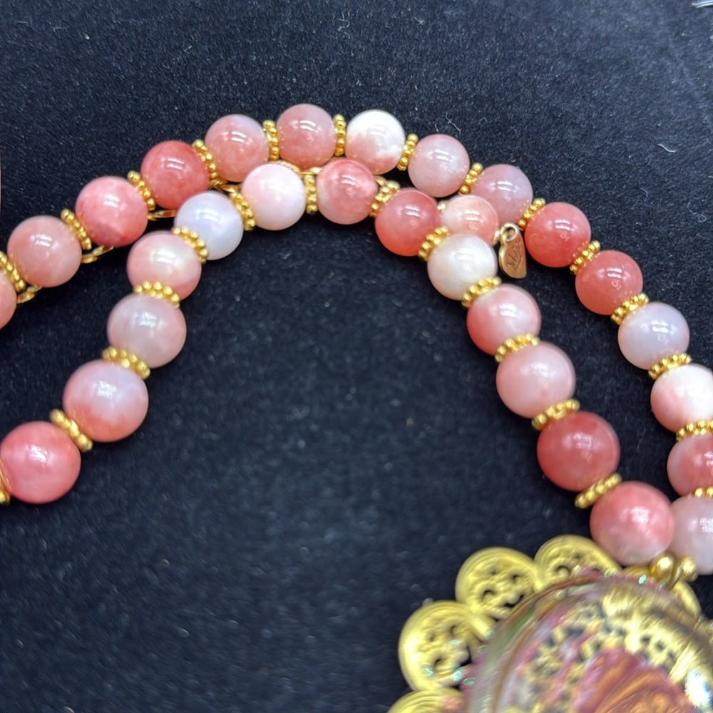 Adorned Crown Jewelry assemblage Persian jade intaglio pink statement necklace