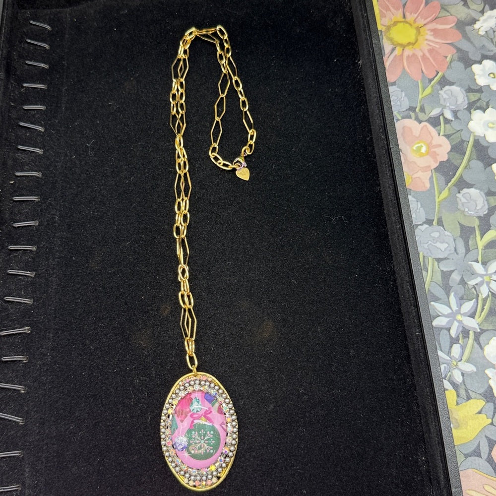 Adorned Crown Jewelry assemblage Christmas rhinestone bezel ornament necklace