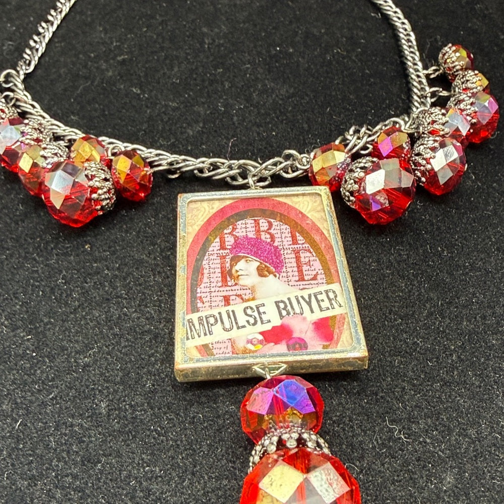 Adorned Crown Jewelry assemblage bauble Impulse buyer glass bezel necklace