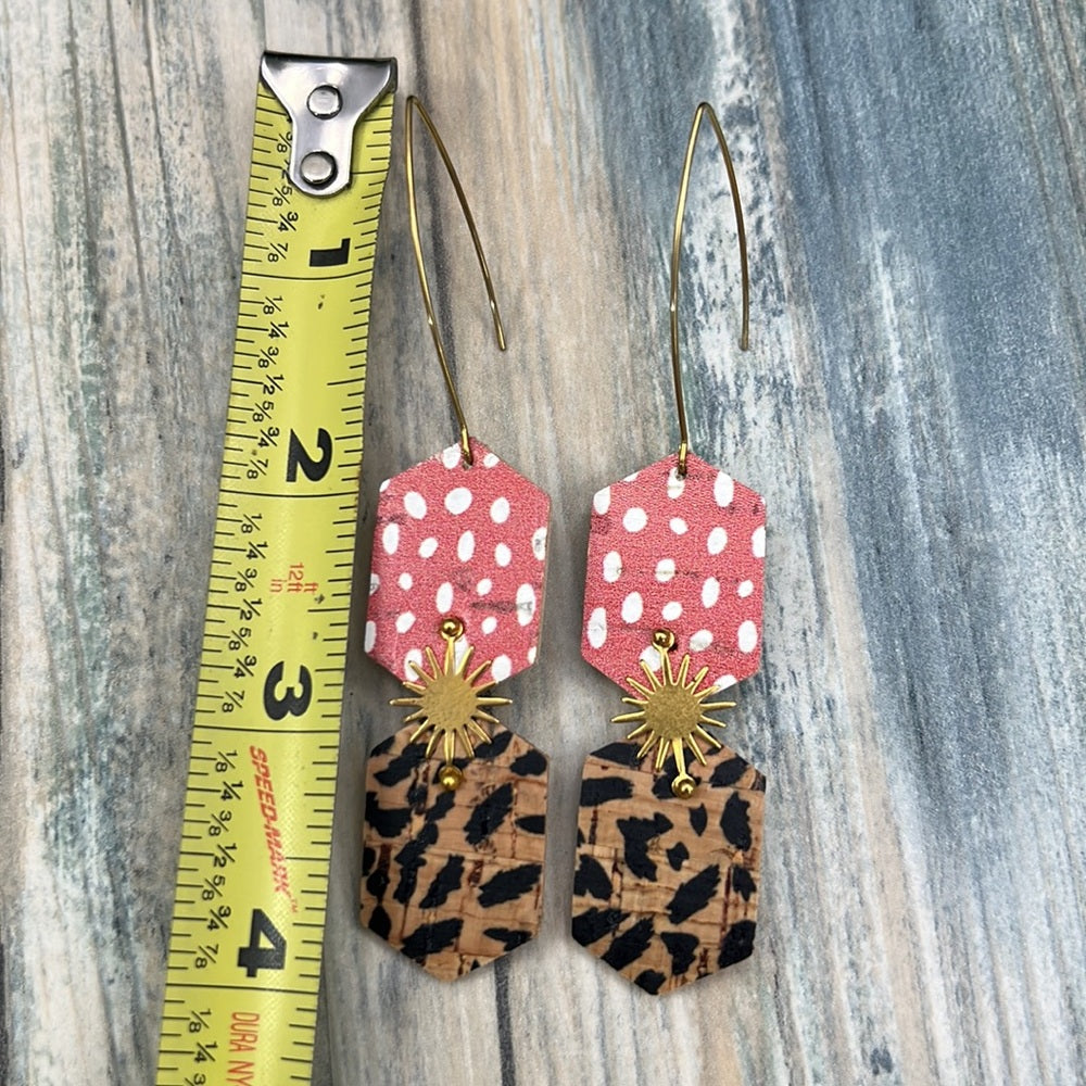 Adorned Crown Artisan Assemblage faux leather starburst long earrings