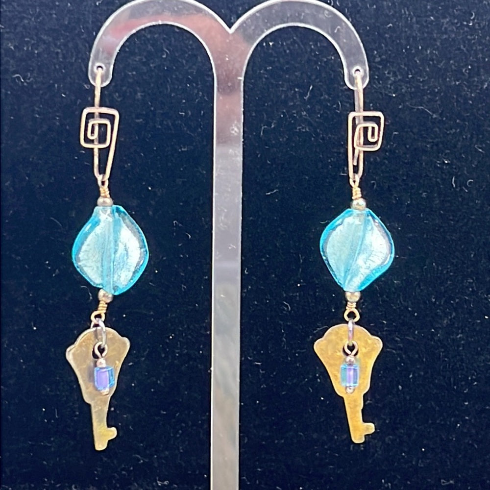 Adorned Crown Artisan Assemblage swirl bead key sterling wire earrings