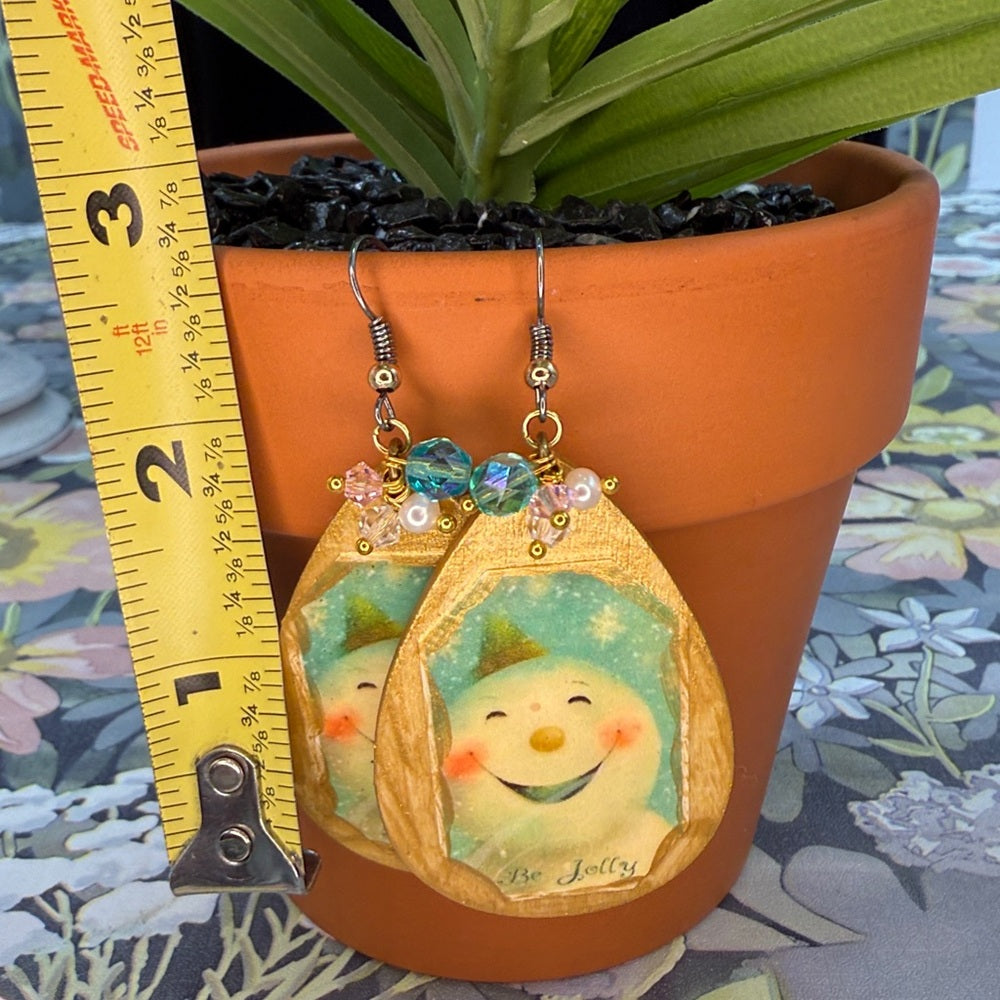 Adorned Crown Jewelry assemblage Victorian Christmas jolly snowman earrings