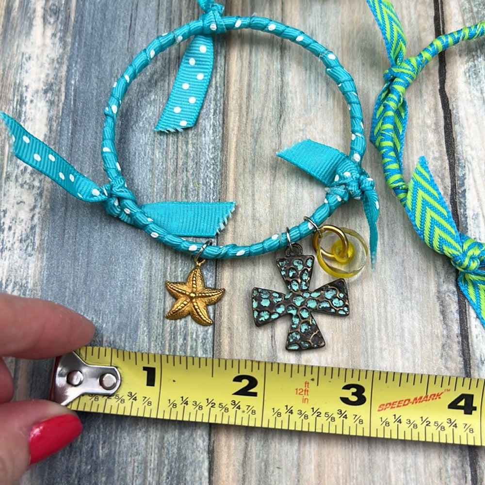 Adorned Crown Jewelry artisan assemblage ribbon charm bangles set of four