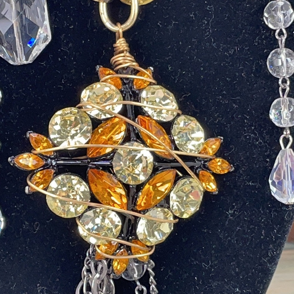 Adorned Crown Artisan Assemblage rhinestone bling drops of gold necklace