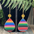 Adorned Crown Artisan faux leather rainbow glitter drop oval hoop earrings
