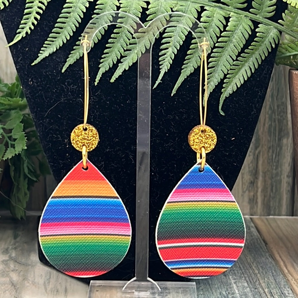 Adorned Crown Artisan faux leather rainbow glitter drop oval hoop earrings