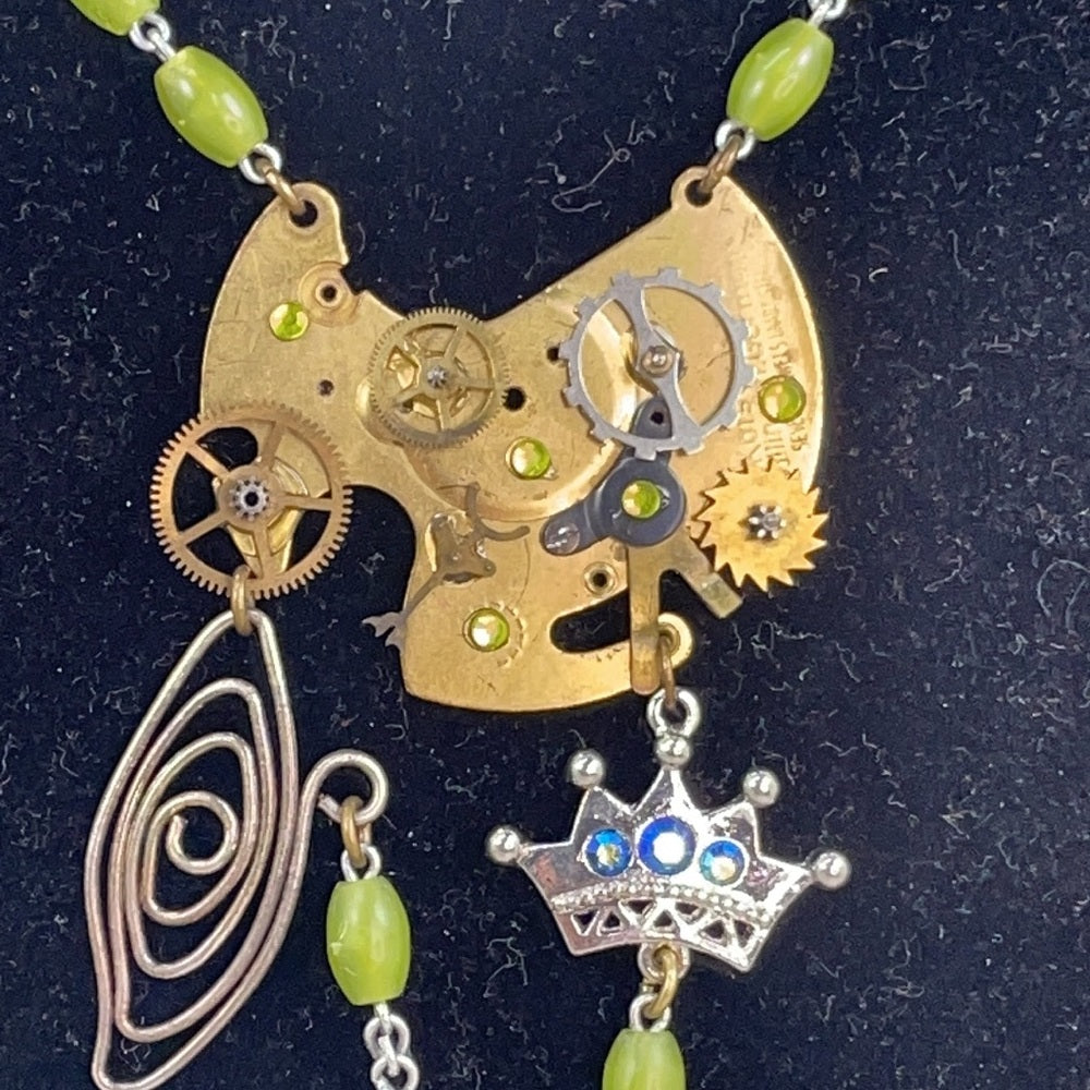 Adorned Crown artisan assemblage steampunk time traveler necklace
