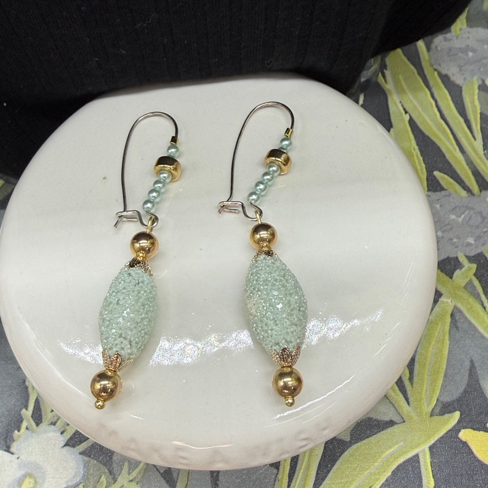 Adorned Crown Jewelry assemblage vintage lucite beads sea foam earrings