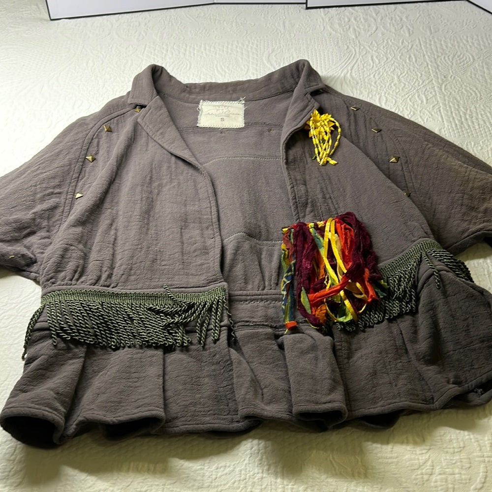 Adorned Crown textile gauzy FREE embroidered tassel waist jacket size sm