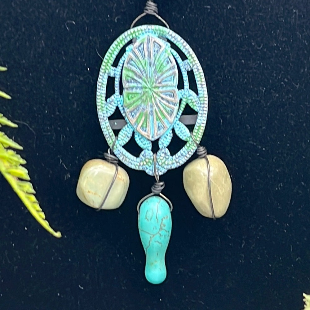 Adorned Crown necklace artisan assemblage fluorite turquoise stone & metal