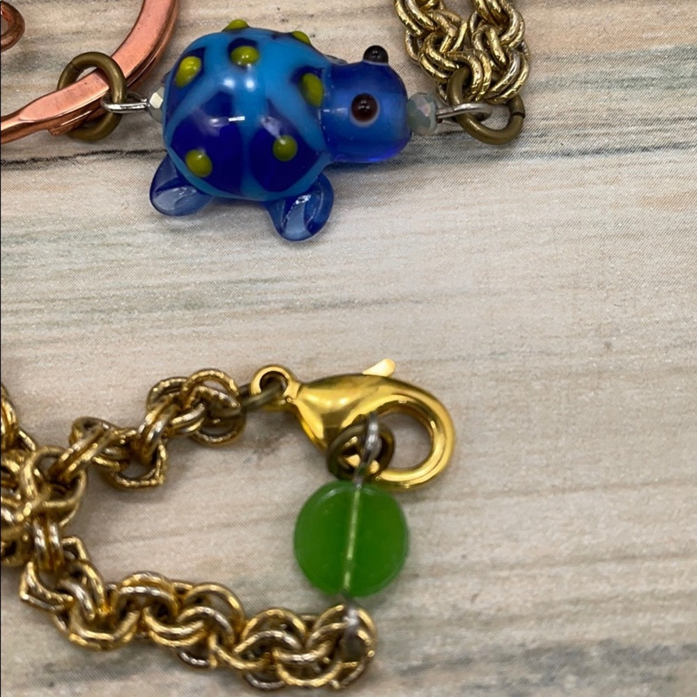 Adorned Crown assemblage green blue  bead keychain badge lanyard
