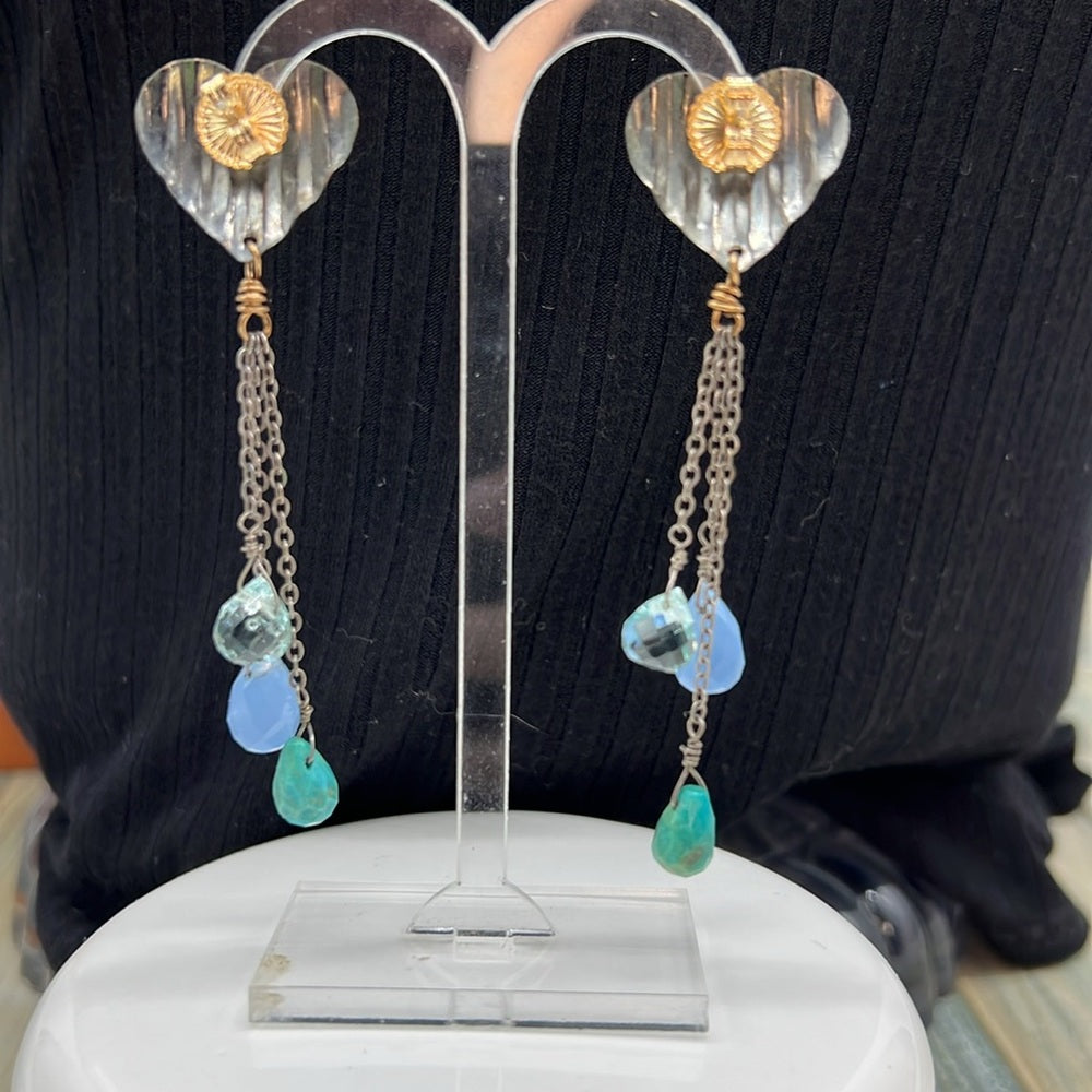 Adorned Crown Jewelry assemblage heart triple stone teardrop earrings