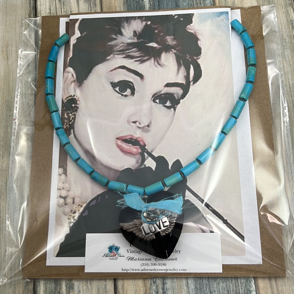 Adorned Crown Artisan Assemblage black heart turquoise love necklace