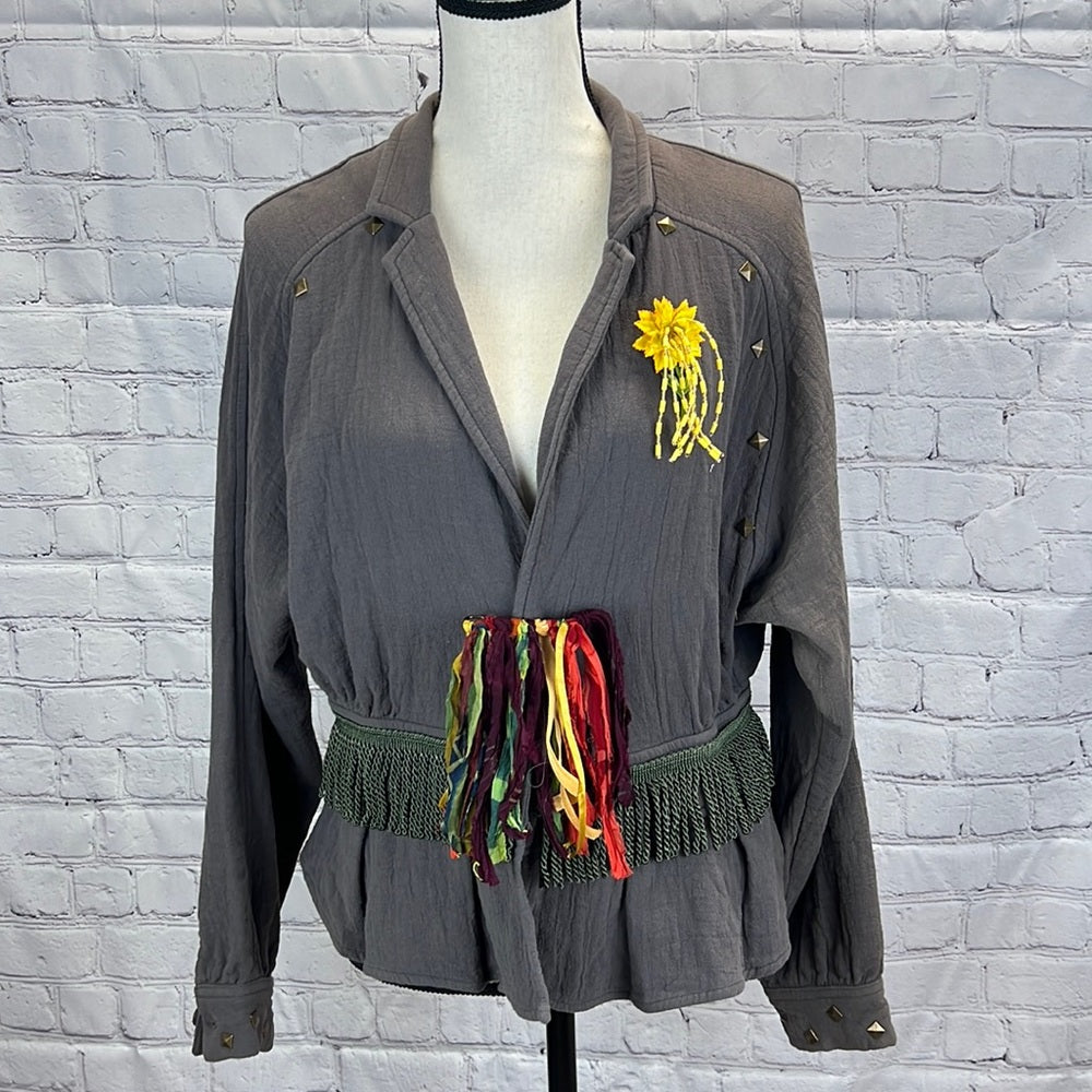 Adorned Crown textile gauzy FREE embroidered tassel waist jacket size sm