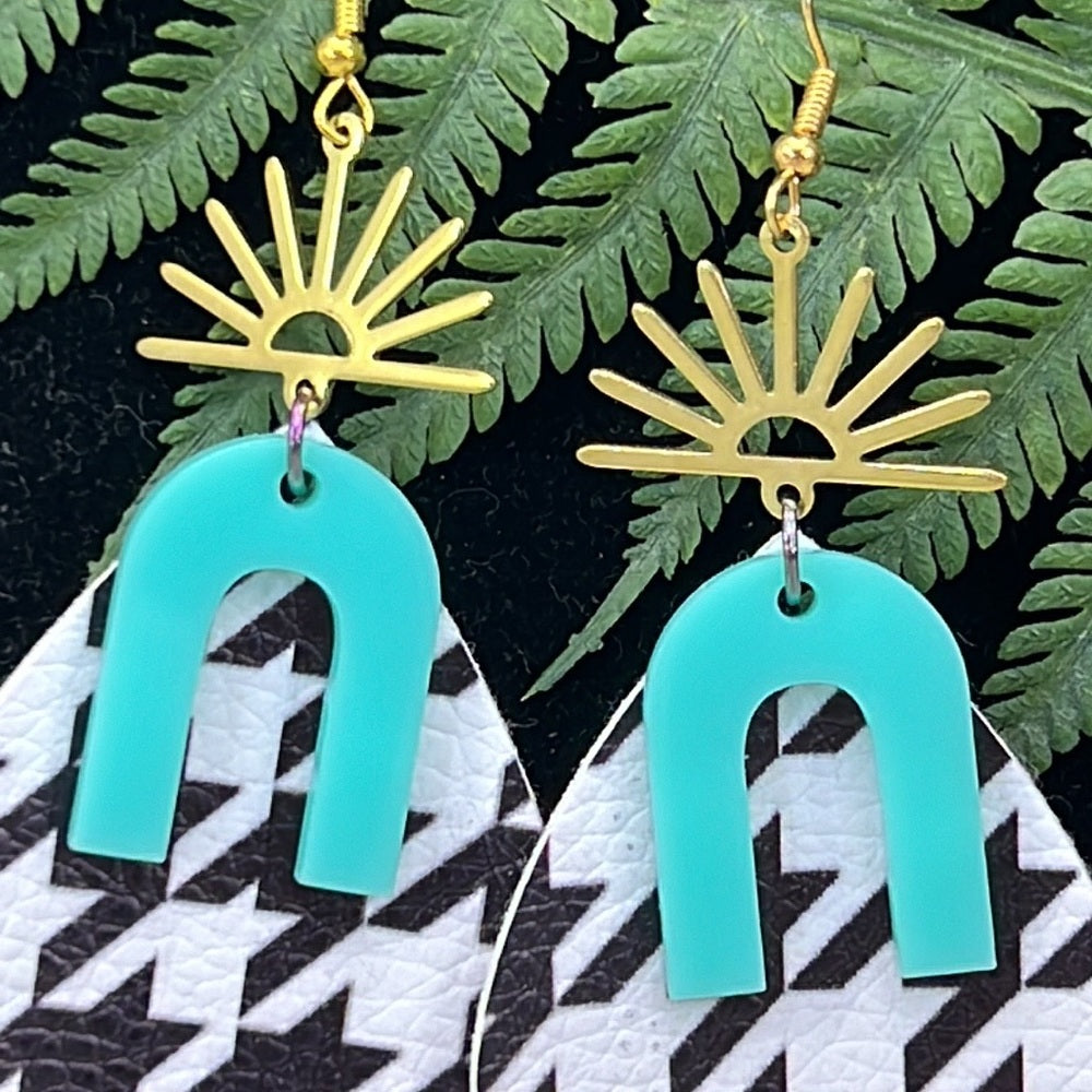 Adorned Crown Artisan Assemblage faux leather acrylic sunrise earrings