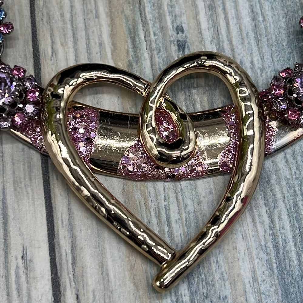 Adorned Crown Jewelry pink blue rhinestone heart bib necklace