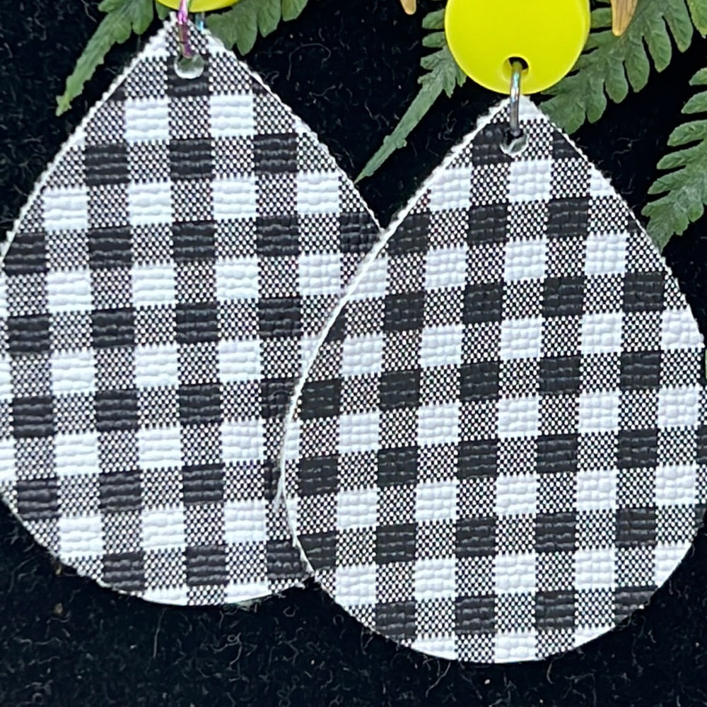 Adorned Crown Artisan Assemblage faux leather yellow acrylic moon earrings