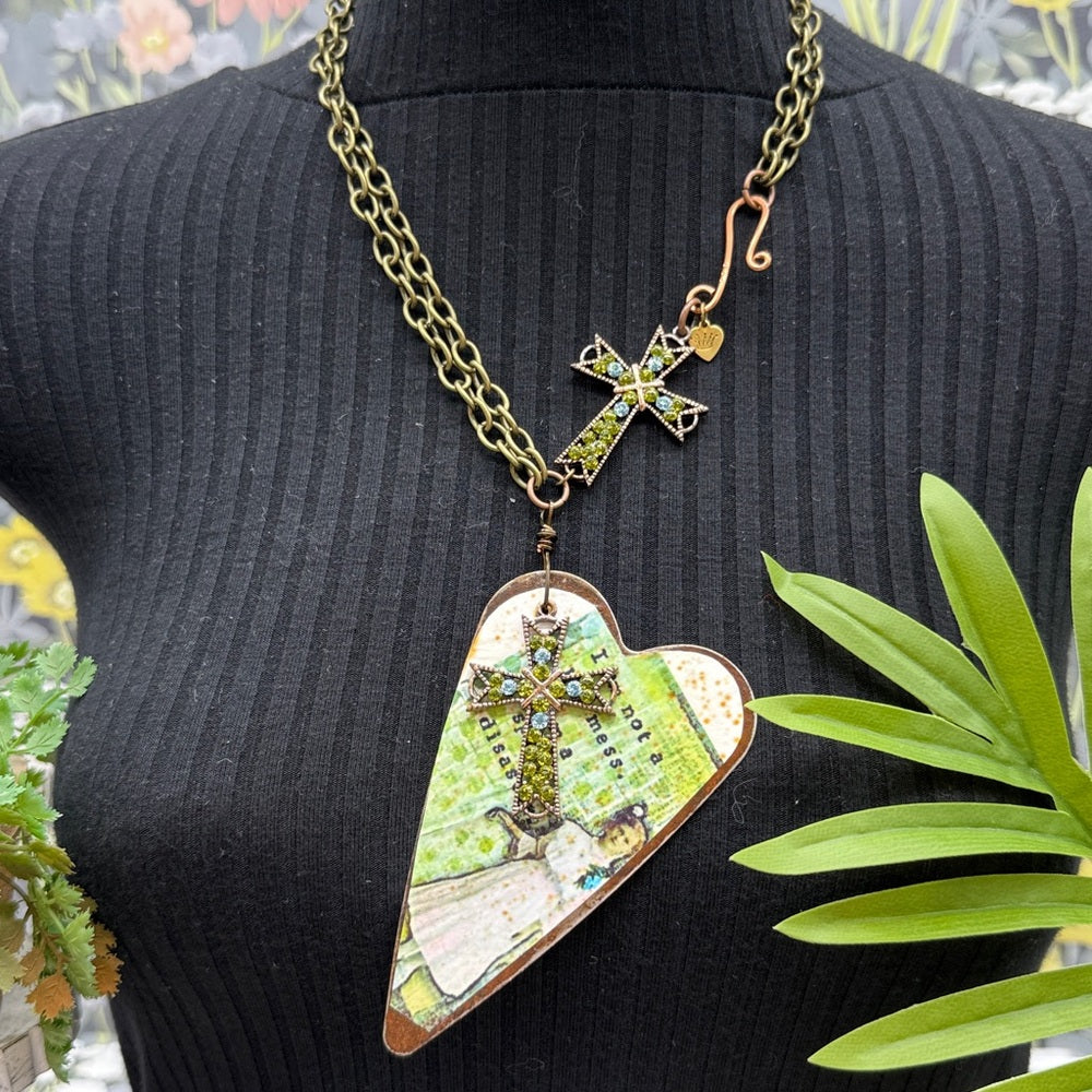 Adorned Crown Jewelry assemblage rusty heart hot mess statement necklace