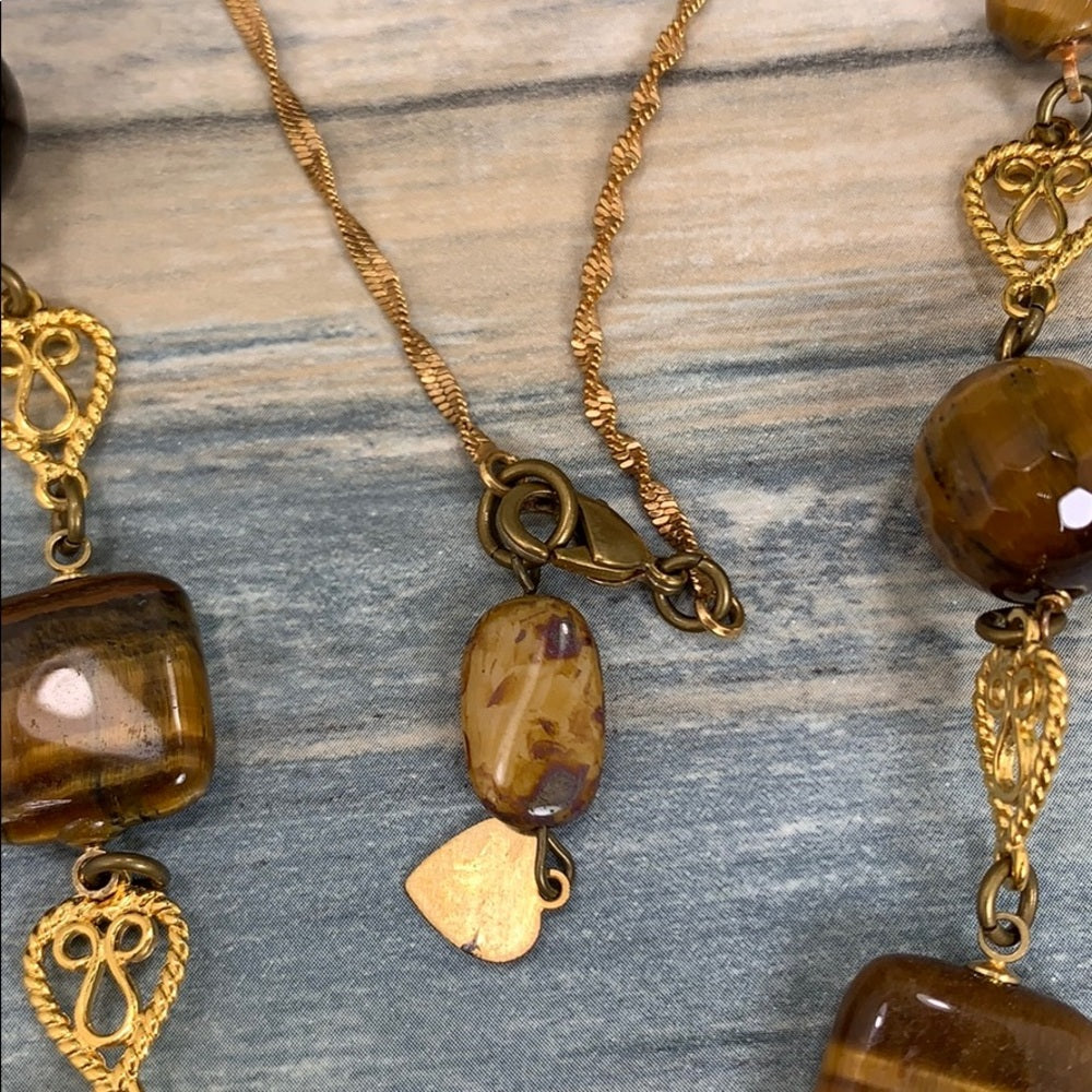 Adorned Crown artisan assemblage quartz agate tigers eye stone bead necklace