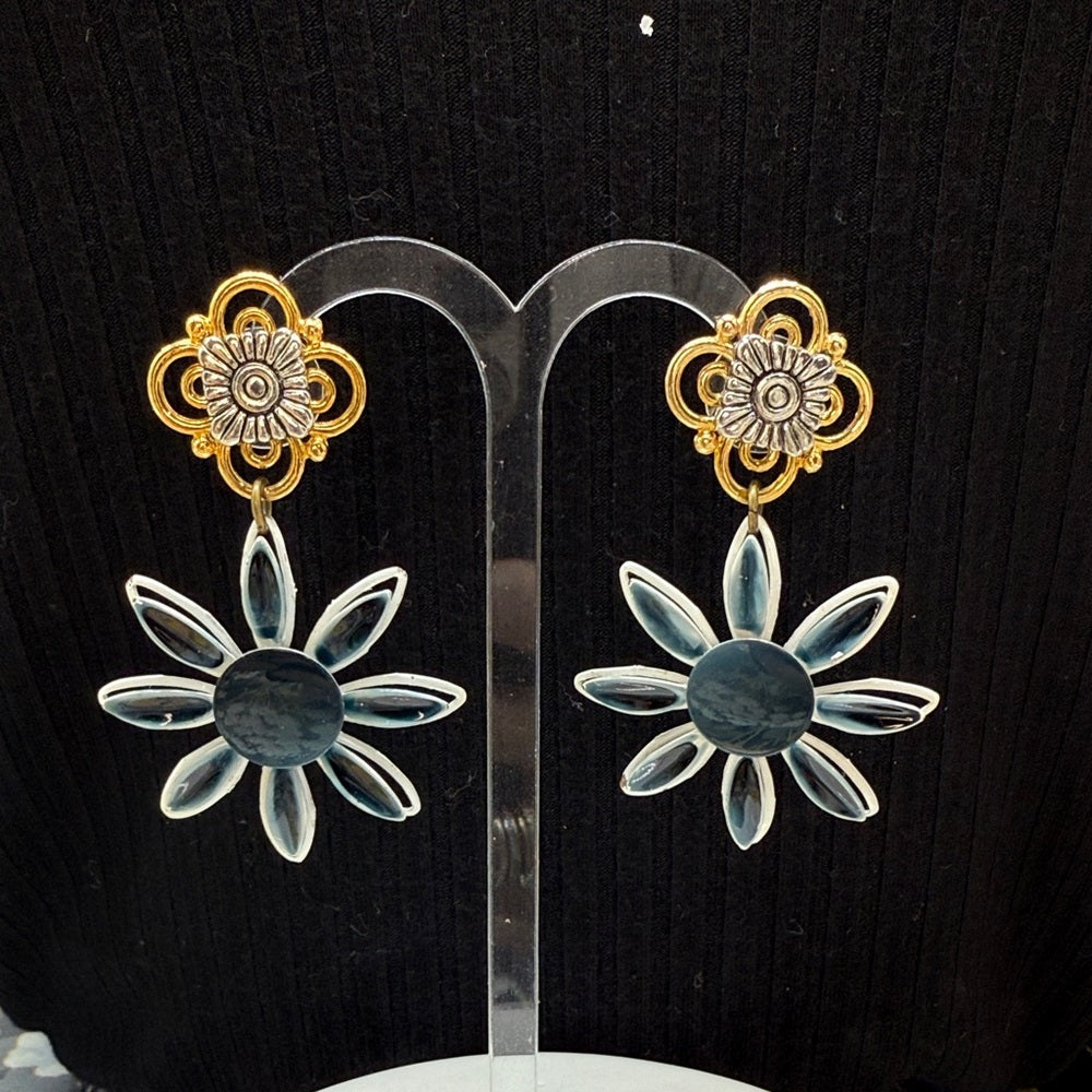 Adorned Crown Jewelry assemblage enamel flower post earrings