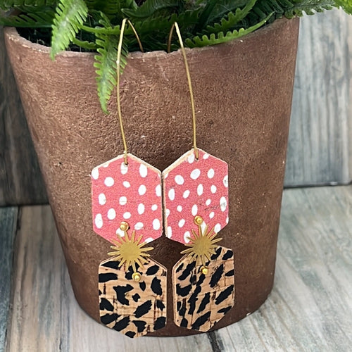 Adorned Crown Artisan Assemblage faux leather starburst long earrings