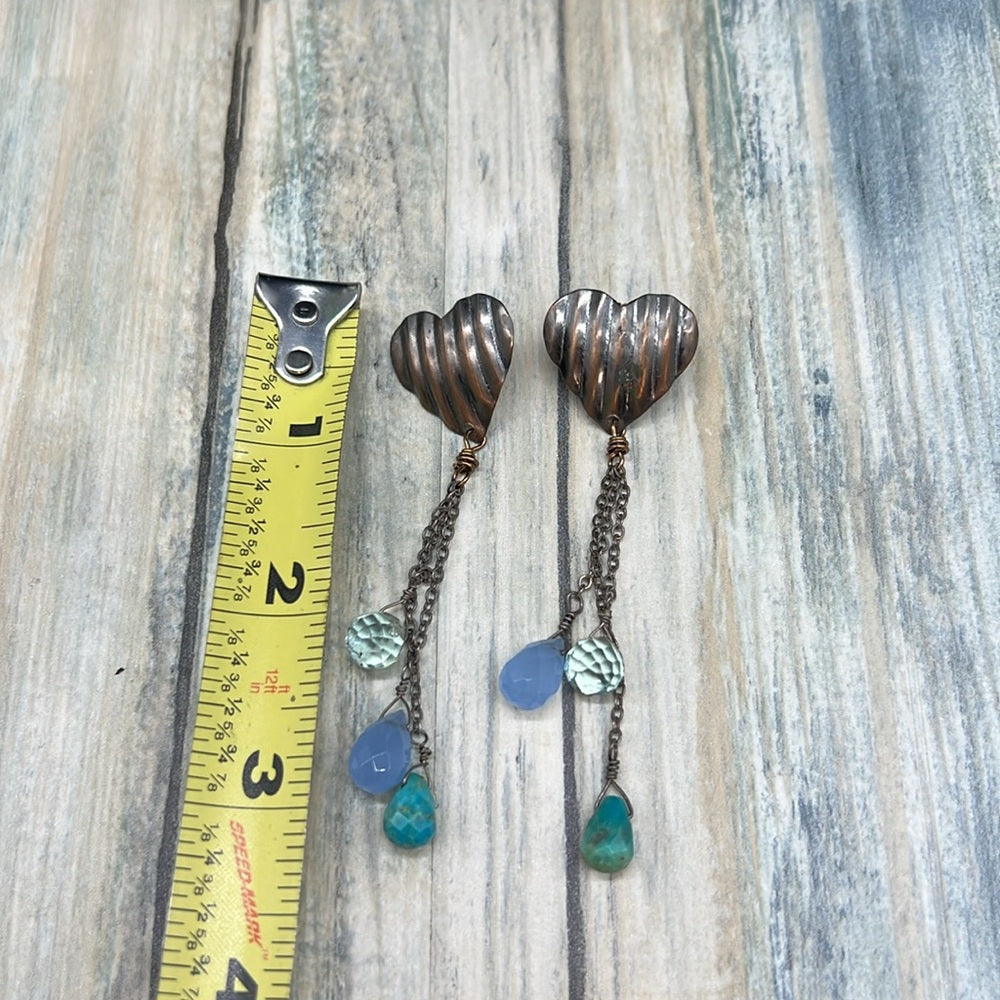 Adorned Crown Jewelry assemblage heart triple stone teardrop earrings