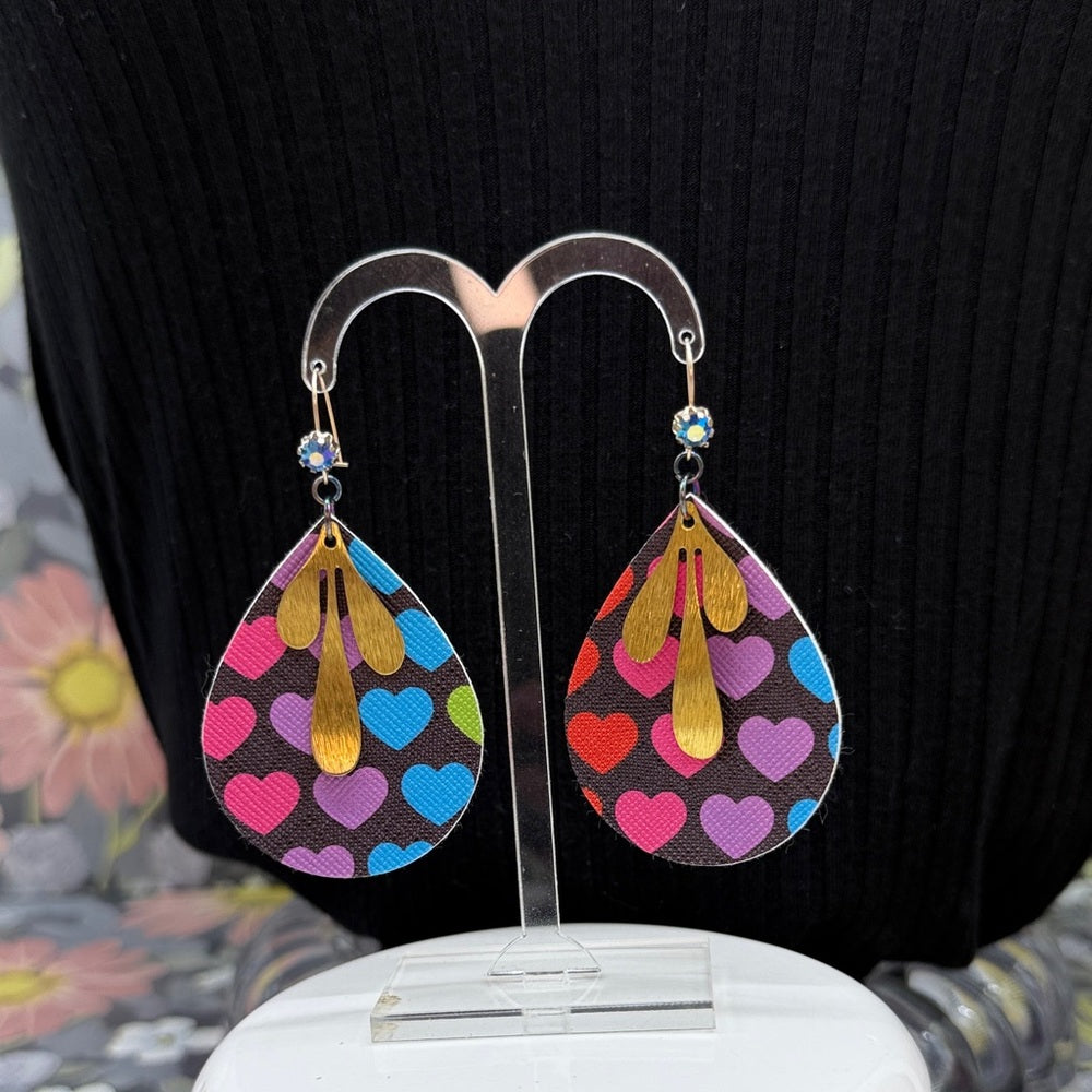 Adorned Crown Jewelry faux leather Lisa Frank style heart earrings