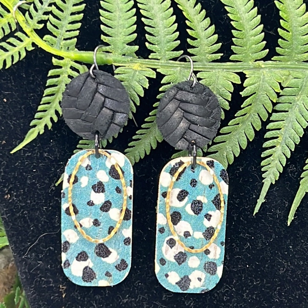 Adorned Crown Artisan Assemblage dotted leather faux leather oval earrings