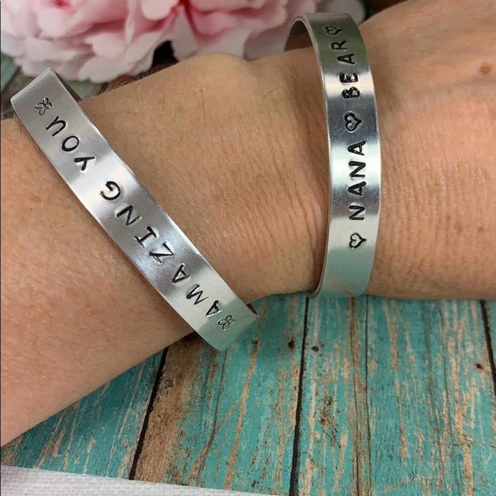 Adorned Crown artisan hand stamp Wild hearts cuff bracelet