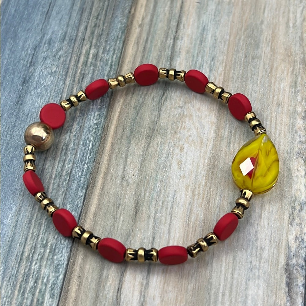 Adorned Crown Kansas City Chiefs KC football red gold stretch bracelet set E