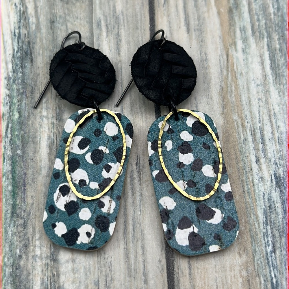 Adorned Crown Artisan Assemblage dotted leather faux leather oval earrings