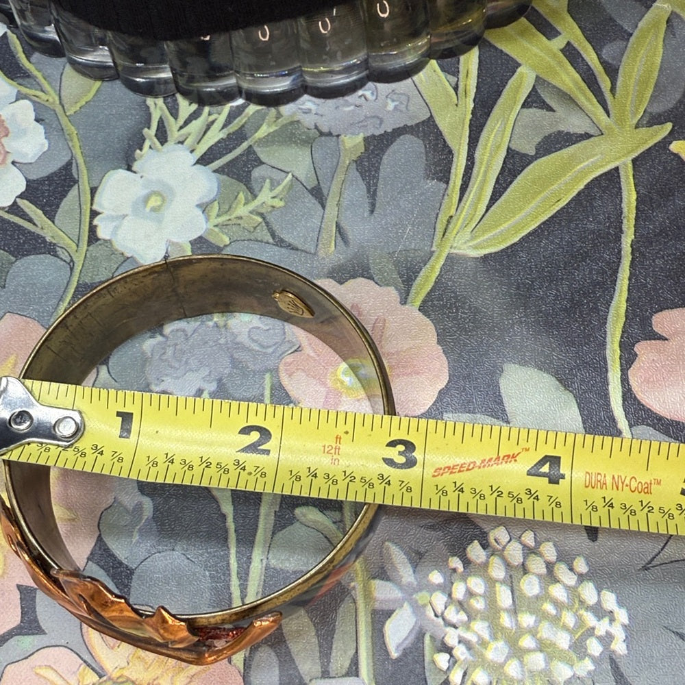 Adorned Crown Jewelry assemblage brass leaf inlaid fall autumn bangle bracelet