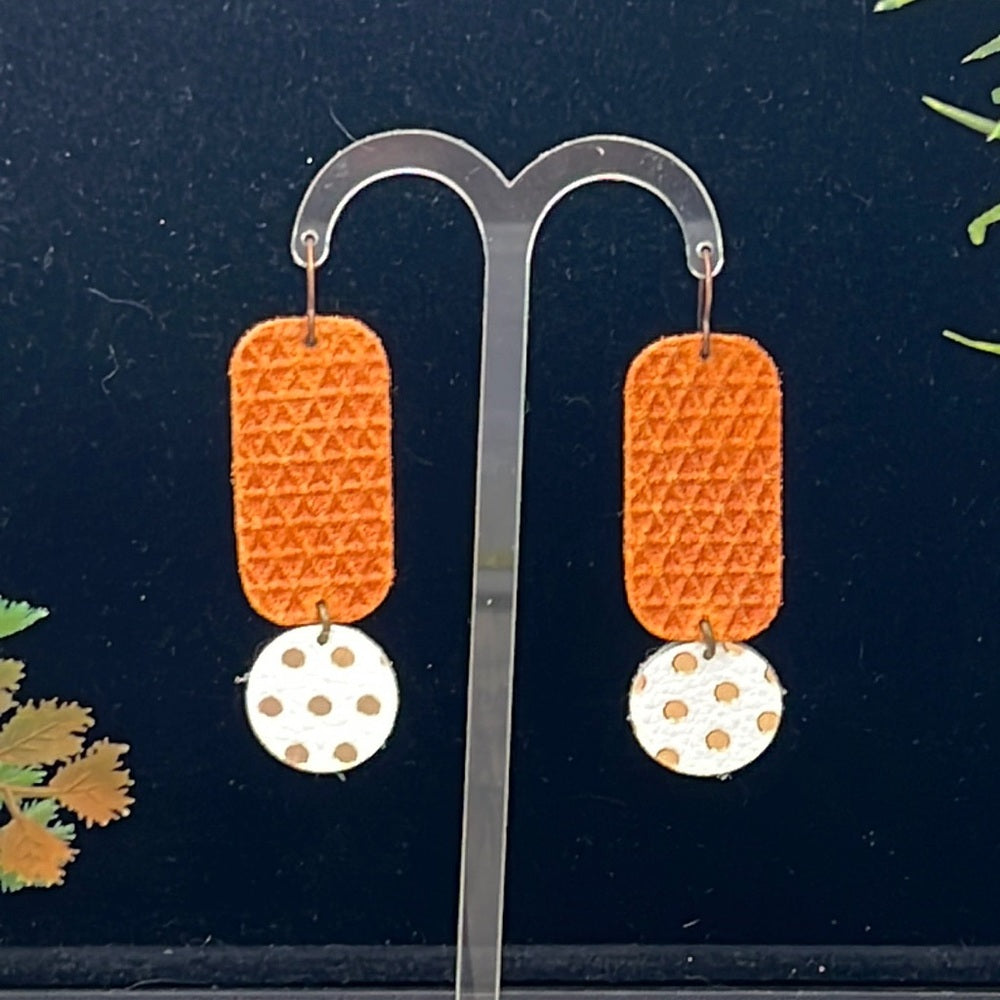 Adorned Crown Artisan leather statement lightweight earrings orange dot