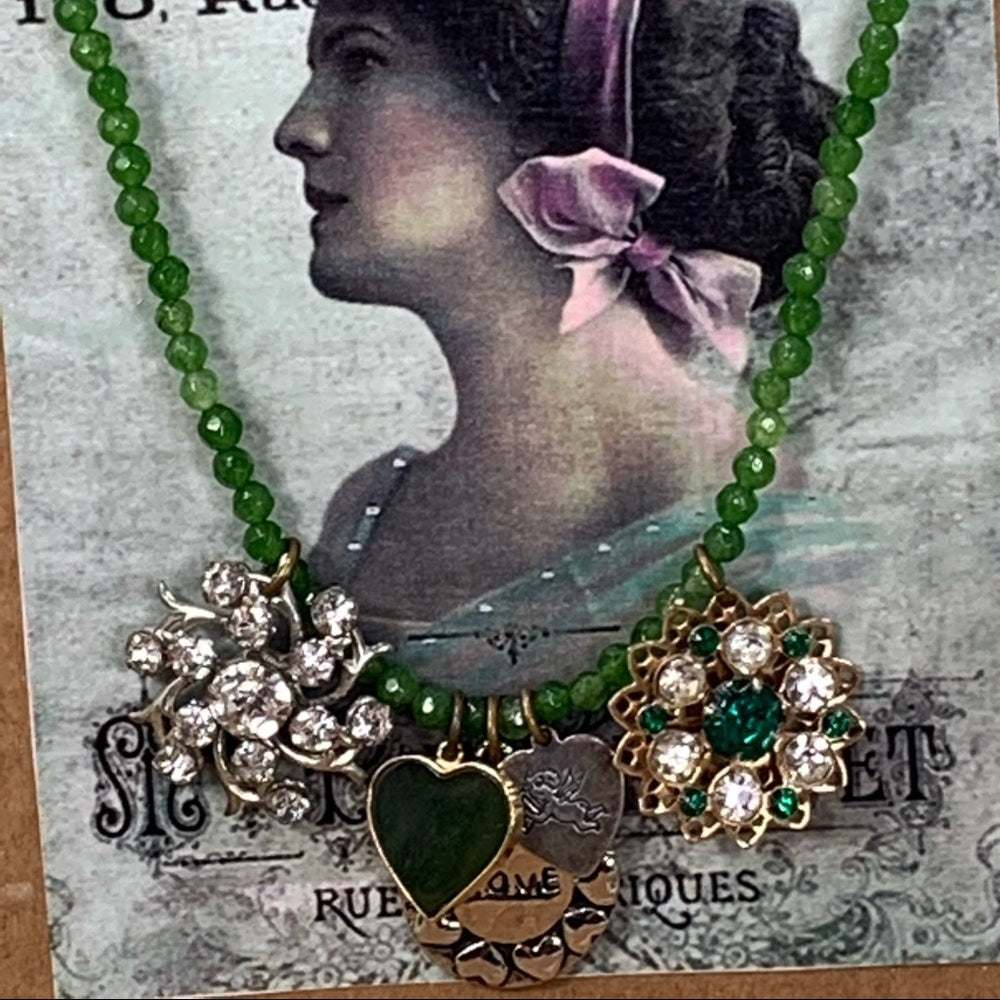 Adorned Crown artisan assemblage Vintage Love Charm Necklace
