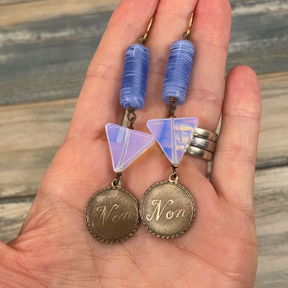 Adorned Crown artisan assemblage moonstone bead French earrings