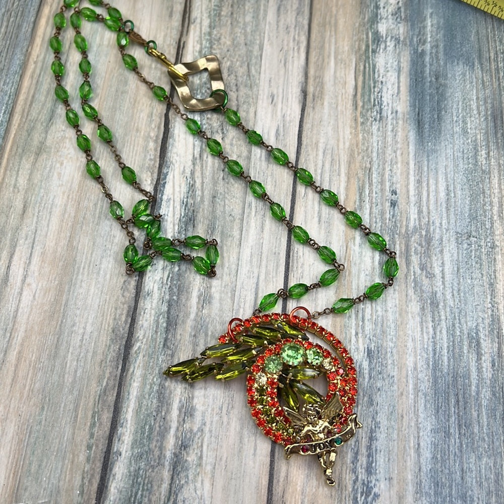 Adorned Crown Artisan Assemblage joy to the world Christmas angel necklace