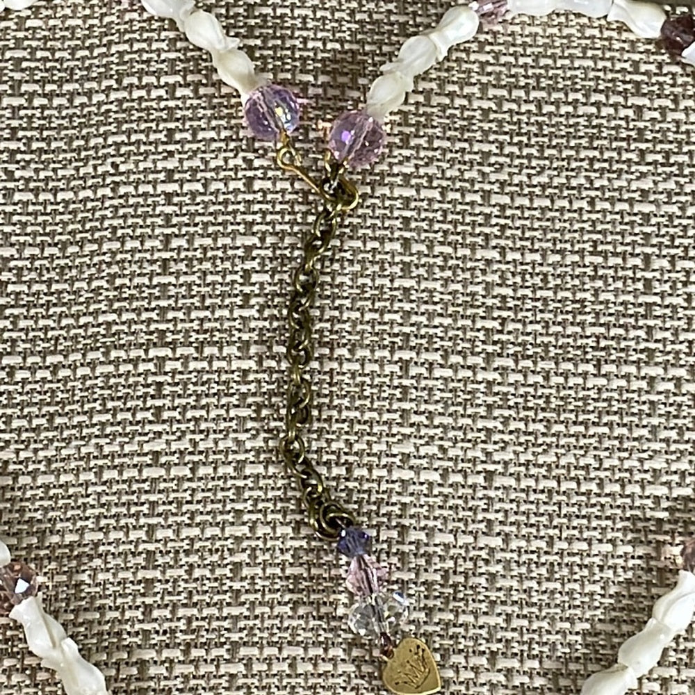 Adorned Crown assemblage enamel flower mother of Pearl rose beads necklace