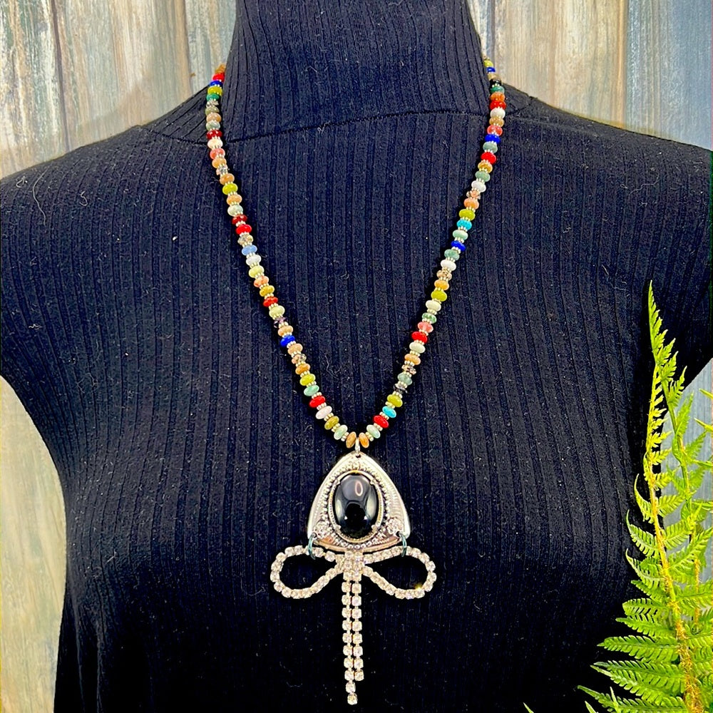 Adorned Crown cowgirl collection bolo bow mixed stone necklace