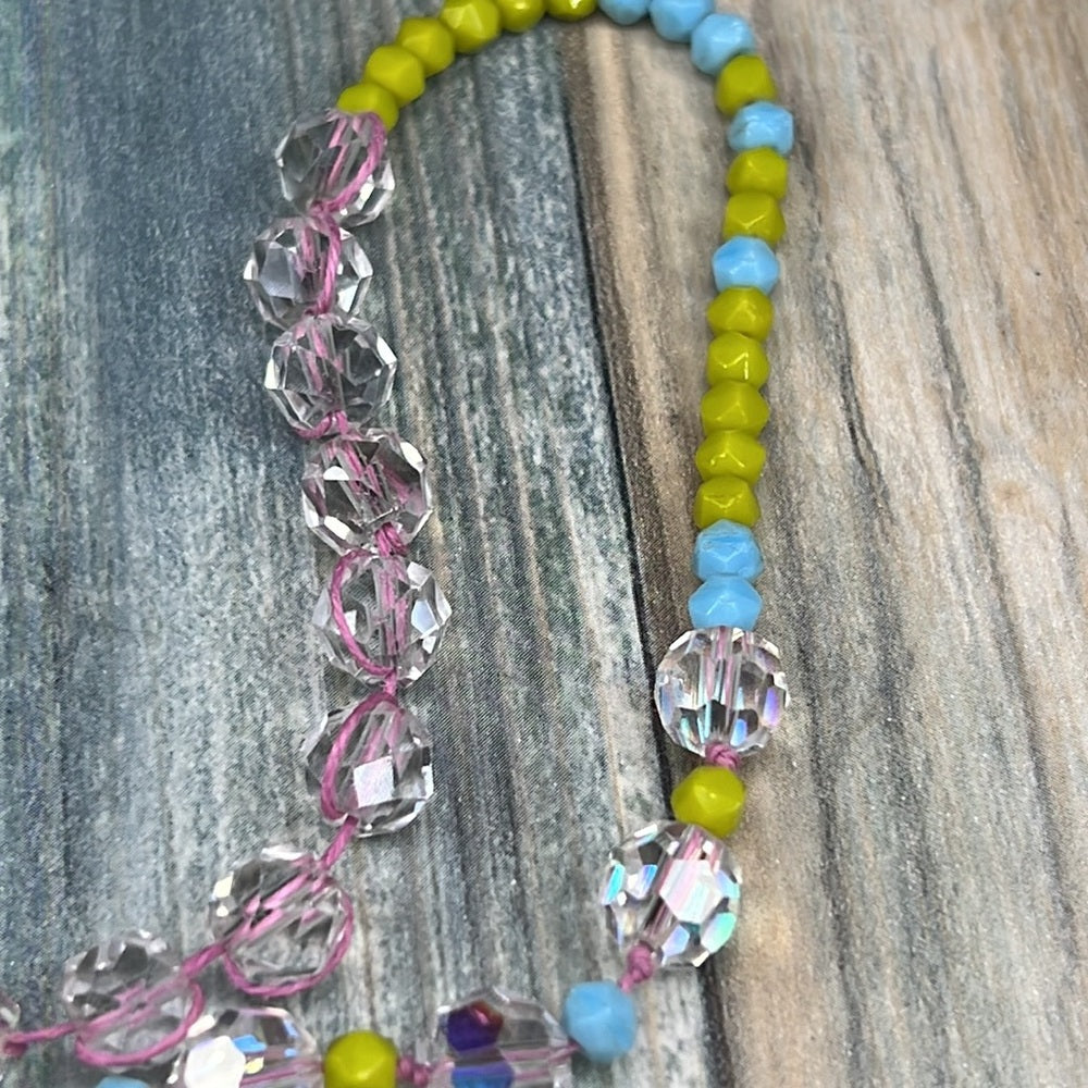 Adorned Crown Artisan Assemblage fabric buckle cluster Czech bead necklace