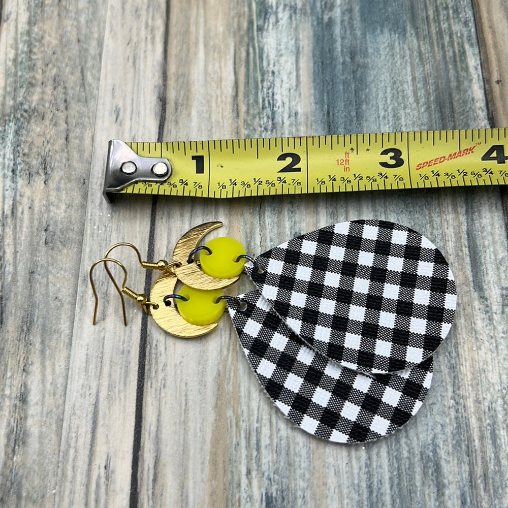 Adorned Crown Artisan Assemblage faux leather yellow acrylic moon earrings