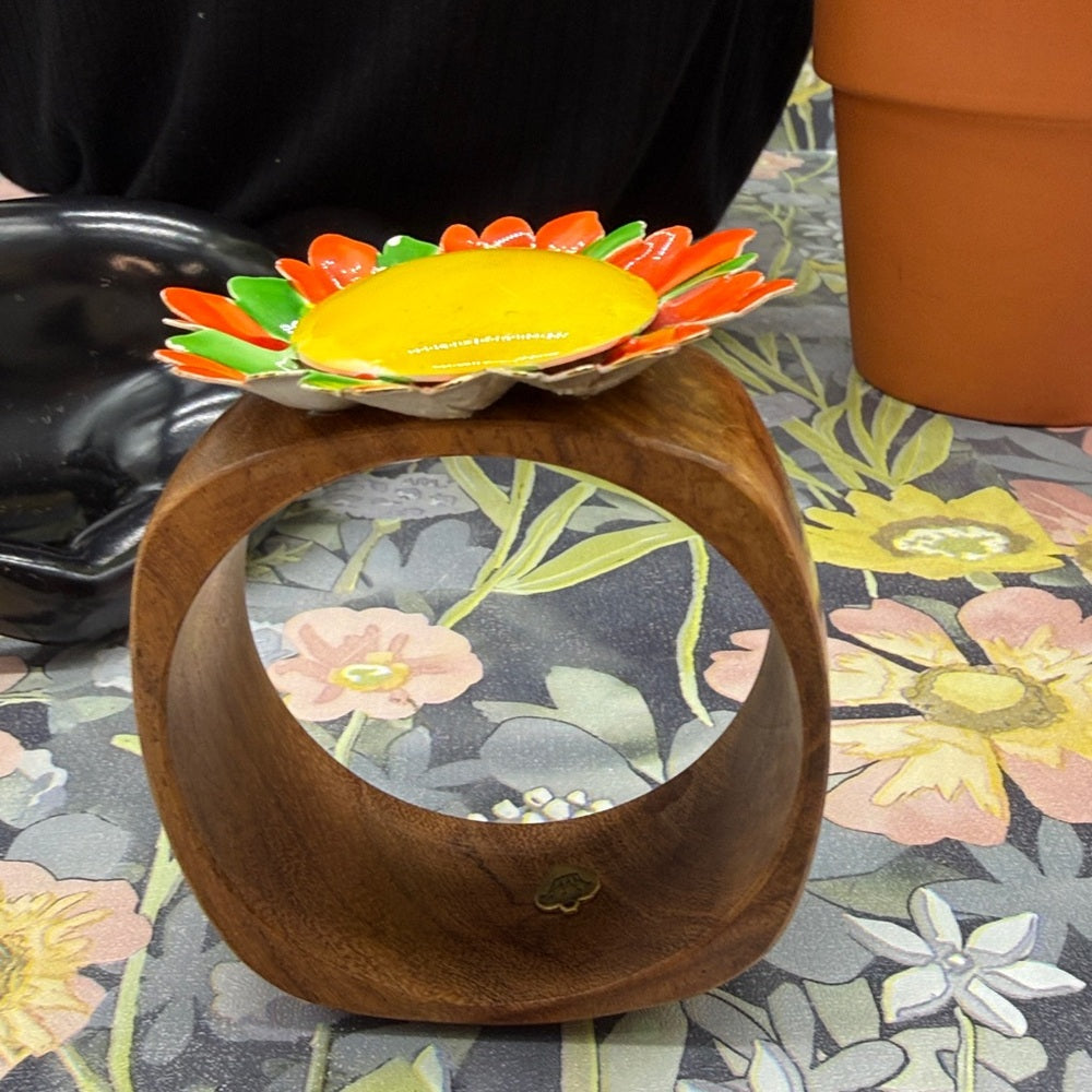 Adorned Crown Jewelry assemblage enamel flower wood bangle bracelet