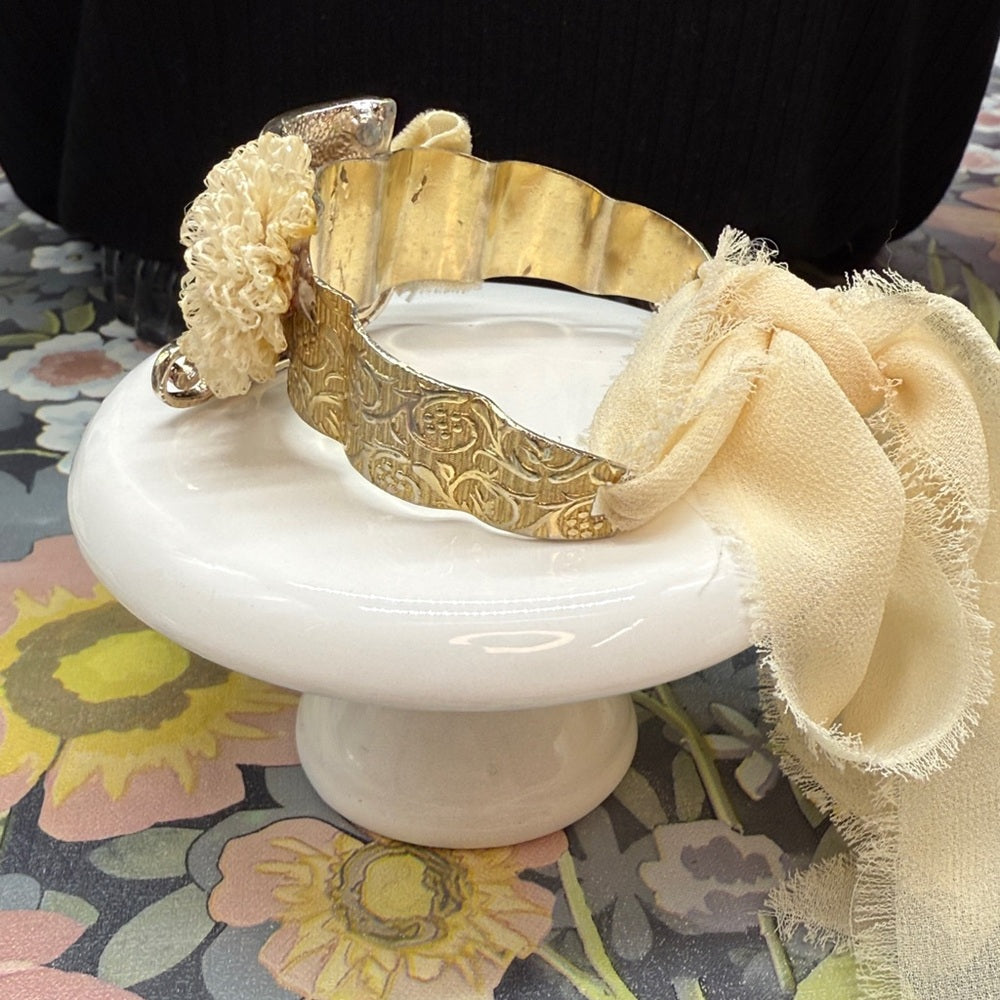 Adorned Crown Jewelry assemblage Victorian Christmas ice skating bracelet cuff