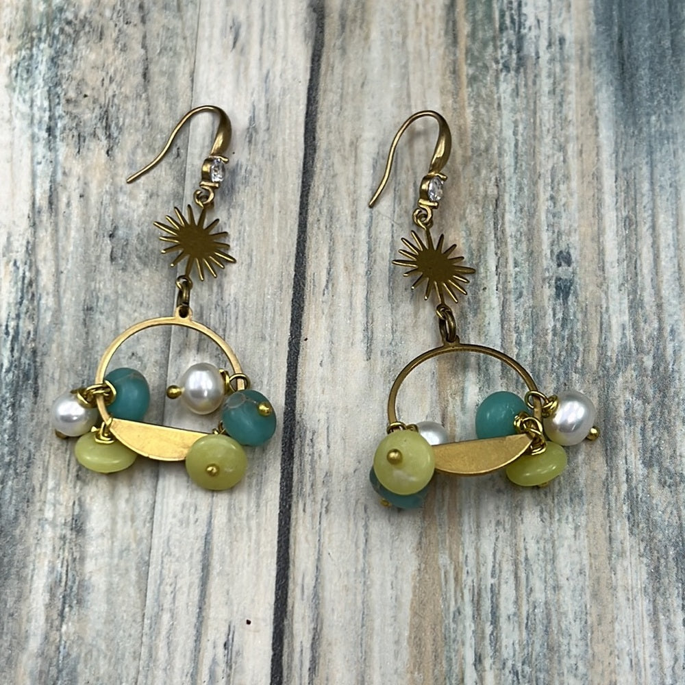 Adorned Crown Artisan Assemblage earrings lemon & imperial jade Pearl burst