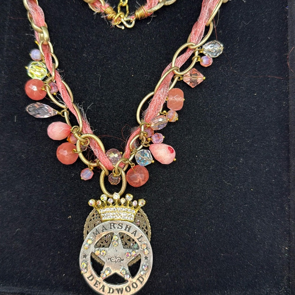 Adorned Crown Jewelry assemblage Marshall star badge rhinestone crown necklace