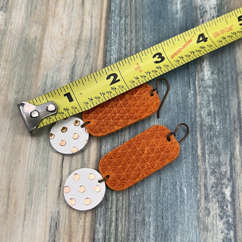 Adorned Crown Artisan leather statement lightweight earrings orange dot