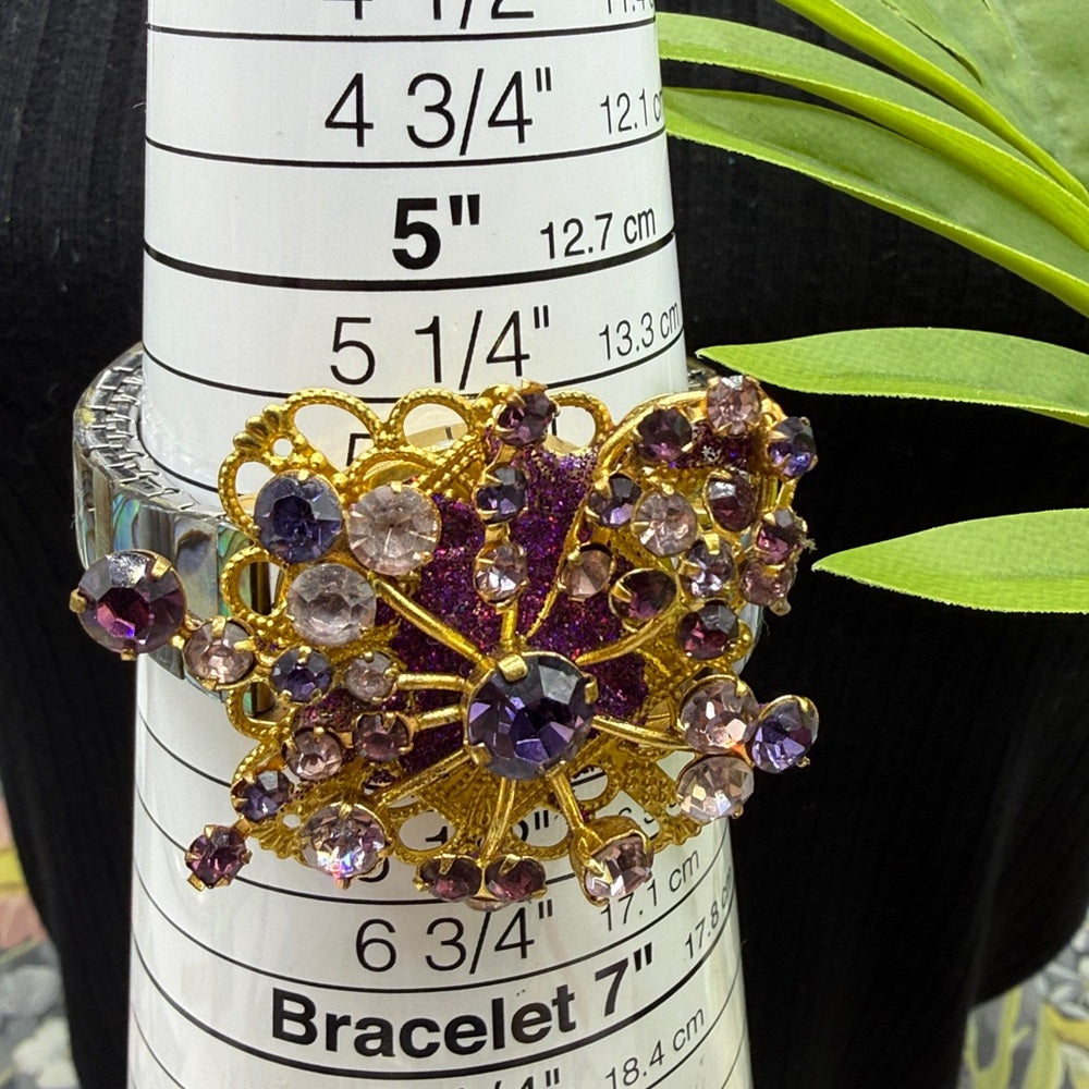 Adorned Crown Jewelry assemblage amethyst rhinestone abalone shell bracelet